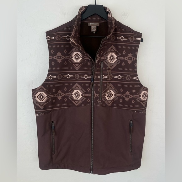 Ariat Logan soft shell zip up vest brown southwest print large - Picture 5 of 14